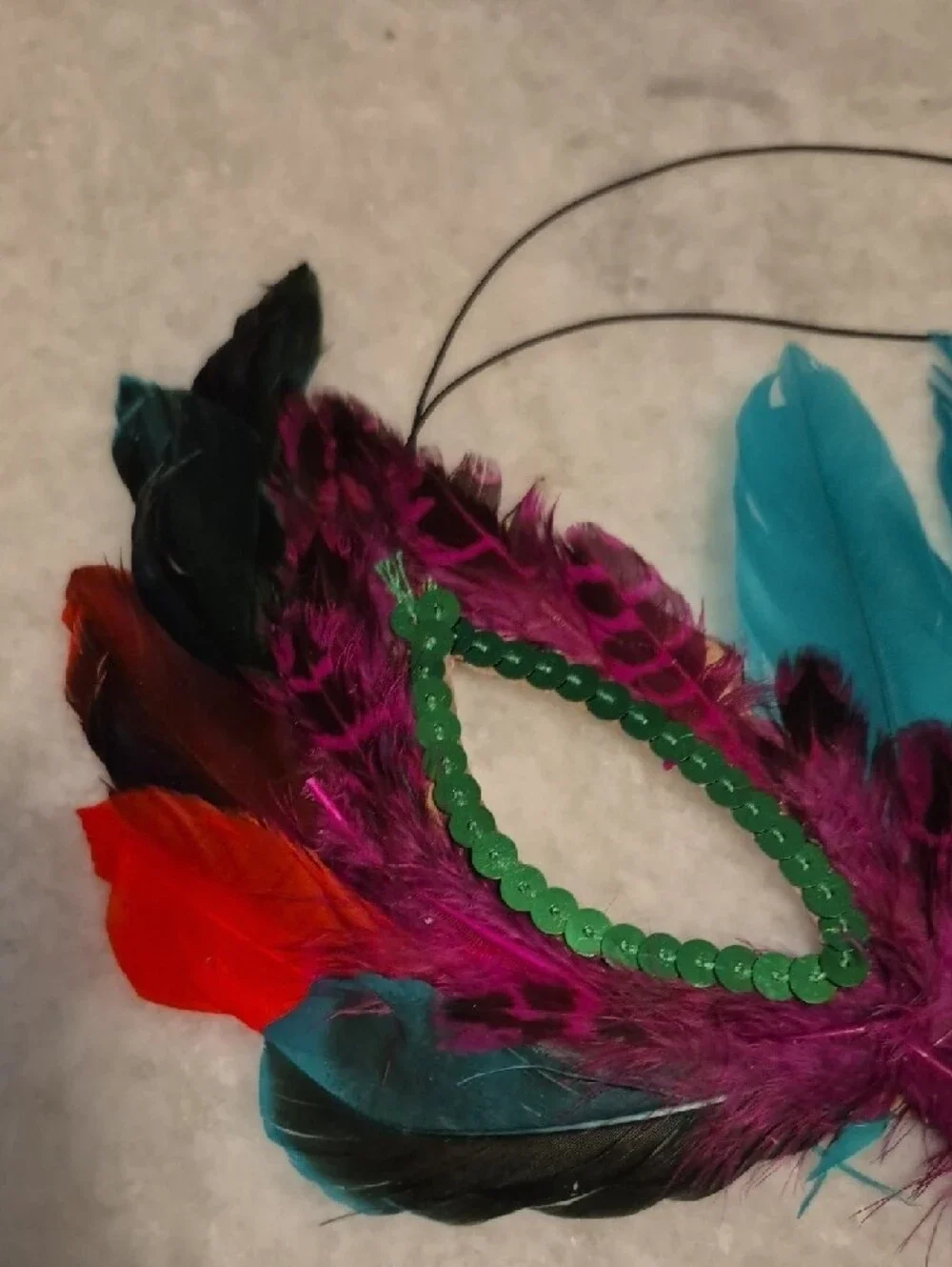 Feathered Eye Mask with Teal, Purple & Red Accents